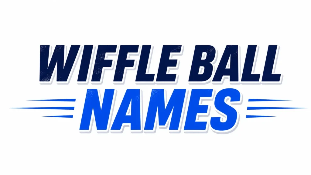 Bold and modern "Wiffle Ball Names" text logo in blue gradient typography with subtle texture and horizontal accent lines on both sides, centered on a clean light background.