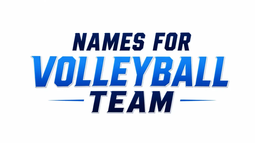 Names for Volleyball Team banner featuring bold blue gradient typography centered on a clean white background, designed as a modern website header for volleyball team name ideas.