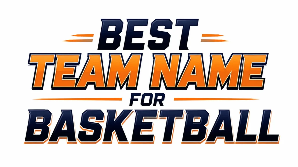 Best team name for basketball bold navy and orange typography on a clean white background.