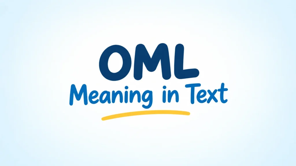 OML meaning in text, with centered “OML Meaning in Text” typography on a clean blue and white background.