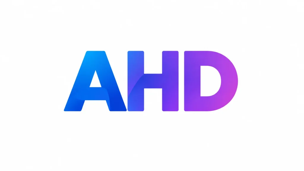 AHD meaning displayed in bold blue-to-purple gradient lettering on a clean white background.
