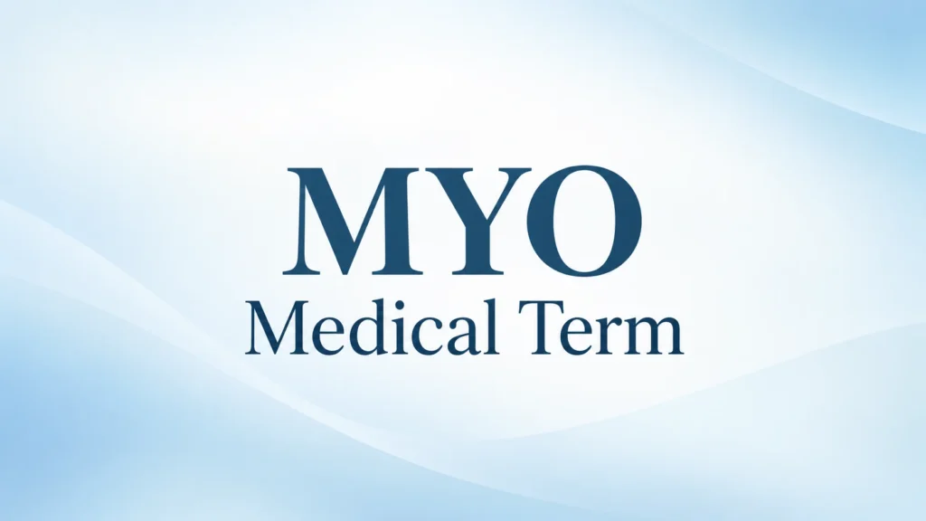 MYO Medical Term – educational banner explaining the meaning of the medical prefix “myo,” related to muscles.