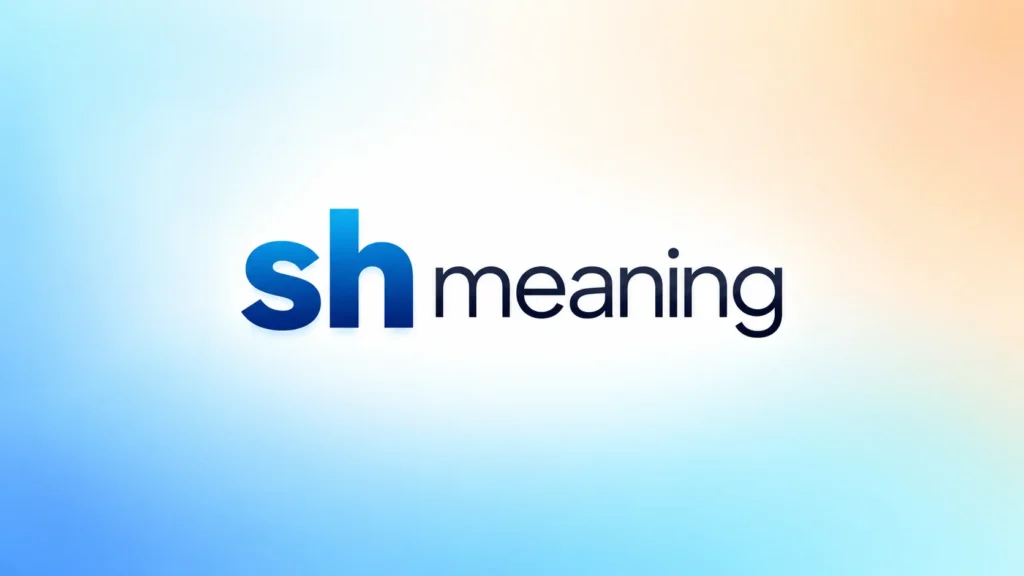 Minimalist banner featuring the centered text “SH Meaning” on a soft blue, white, and peach gradient background.