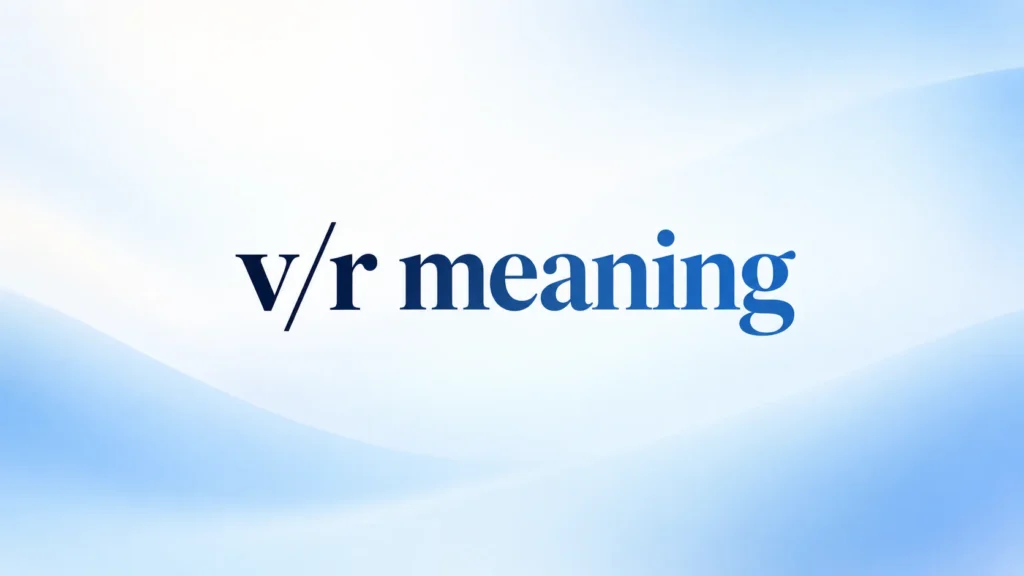 V/R meaning text centered on a clean blue and white professional banner background