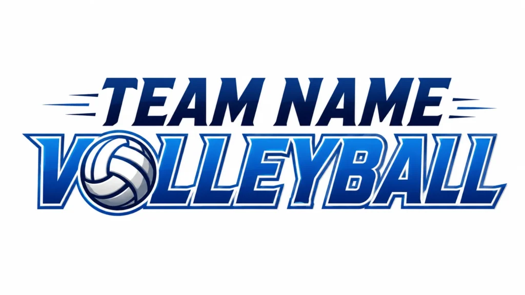 Bold blue “Team Name Volleyball” text with a volleyball graphic on a clean white background.
